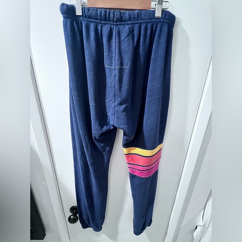 Aviator Nation Joggers with Colorful Pink and Yellow Stripes Navy Medium EUC - Picture 6 of 9